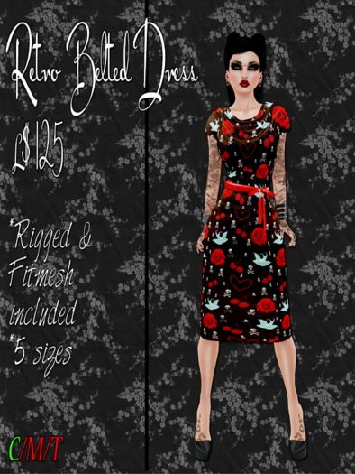 SC Retro Belted Dress - Skully Roses