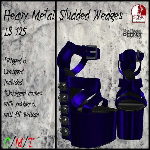 Heavy Metal Studded Wedges for Slink High - Blue