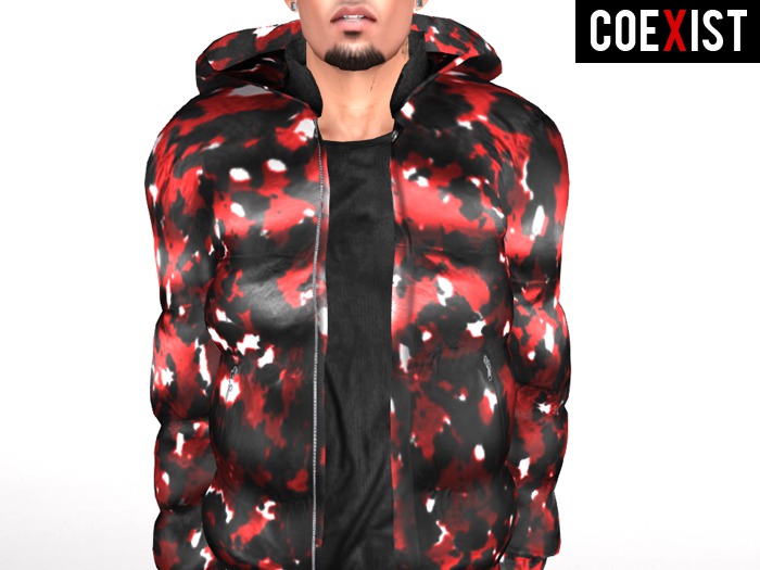:COEXIST: Red Puff Jacket -Black Shirt Hanger