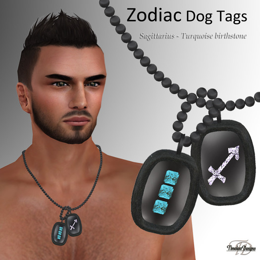 *TD* Zodiac dog tag ~ Sagittarius with Turquoise birthstone  BX