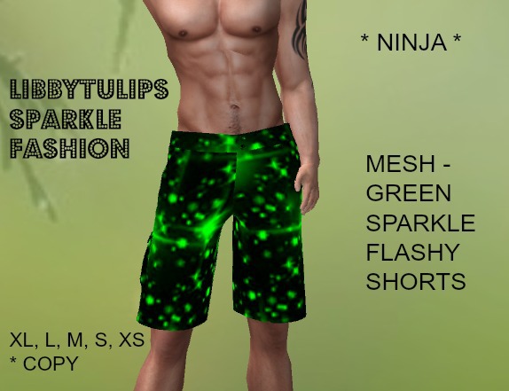 * Ninja * Green Sparkle Flashy Shorts - Mesh