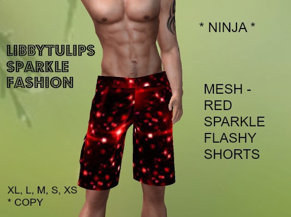 * Ninja * Red Sparkle Flashy Shorts - Mesh
