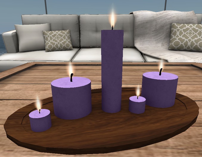Candles Purple on Wooden Oval Tray