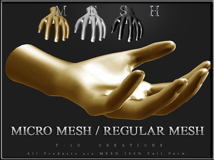 T-3D Creations [ Display Man Hands 002 ]  Micro and Regular MESH - Full Perm -
