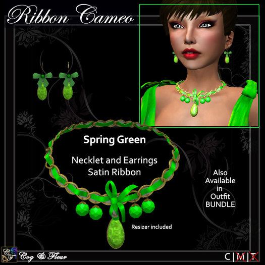 C&F Ribbon Cameo Jewelry Set - Spring Green