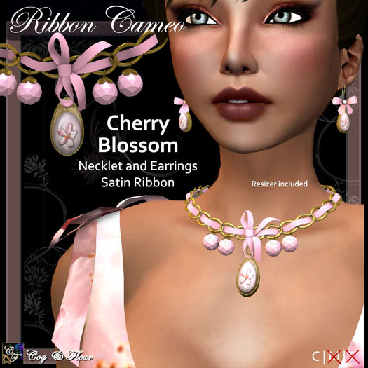 C&F Ribbon Cameo Jewelry Set - Cherry Blossom