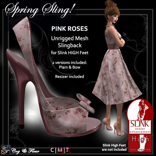 C&F Spring Slingback Pumps for Slink High Feet - Pink Roses