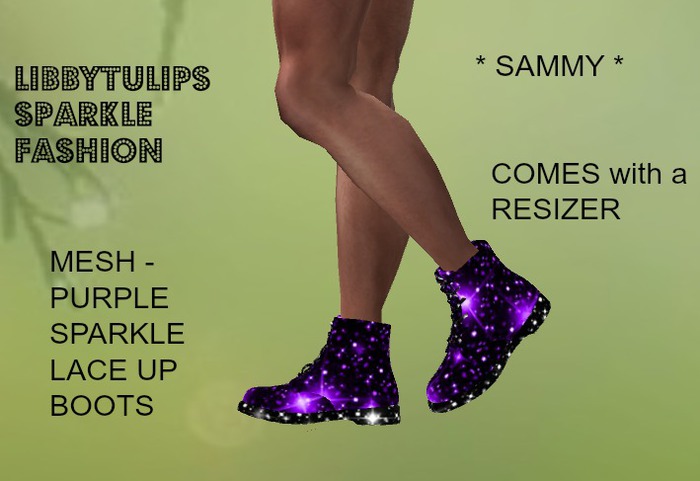 * Sammy * Purple Sparkle Lace Up Boots - Mesh