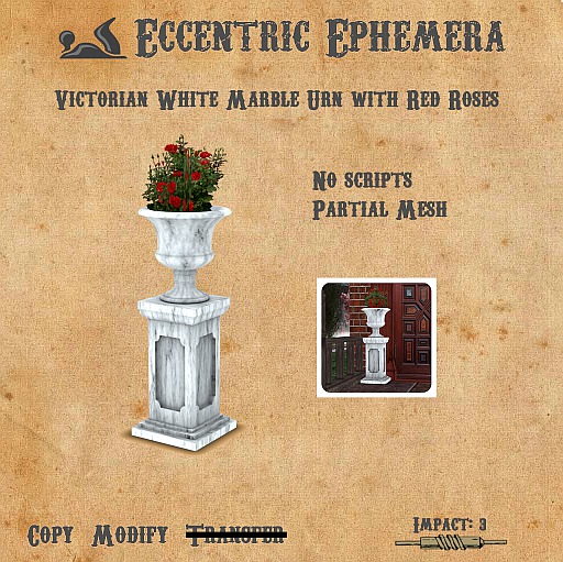 Eccentric Ephemera [CRATE] - White Marble Urn w/Red Roses