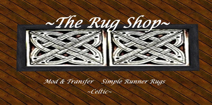 Runner Rug Celtic square knott silver with gold [ 10x 2.5 runner rug with border] The Rug Shop