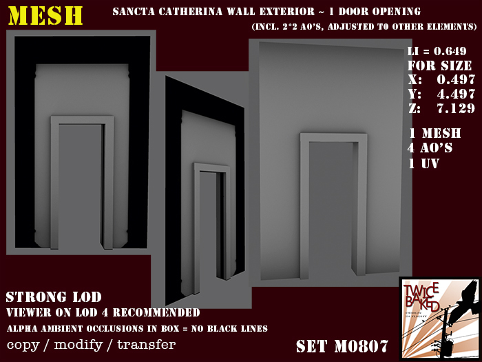 Simple wall with one door opening, 3 texture faces M0807