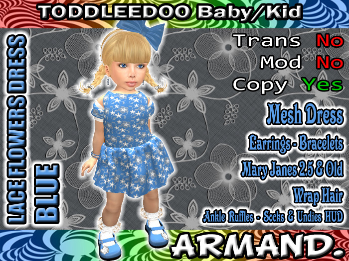 --ARMAND-- LACE FLOWERS DRESS - BLUE