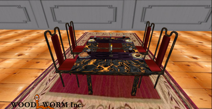 A bountiful lava rock dining table with four dining chairs