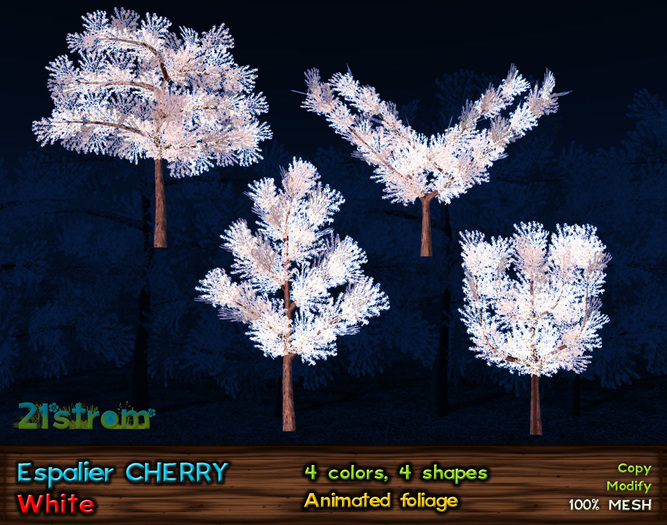 Espalier CHERRY WHITE - Narrow Mesh Trees with Animated Foliage - 4 shapes