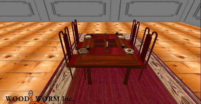 A bountiful wooden dining table with four dining chairs 