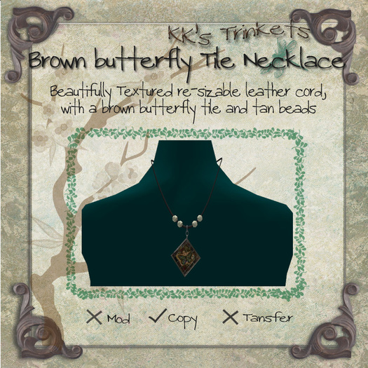 Brown Butterfly Tile Necklace