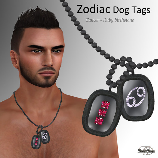 Zodiac dog tag ~ Cancer with Ruby birthstone