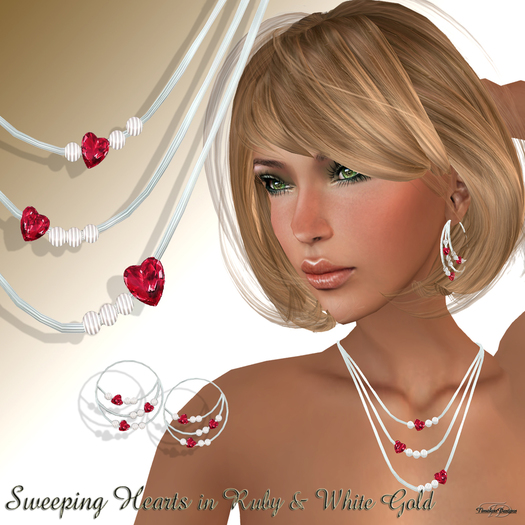 Sweeping Hearts Necklace Set in Ruby/White Gold