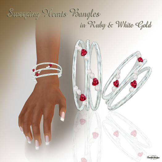 Sweeping Hearts Bangle Set in Ruby/White Gold