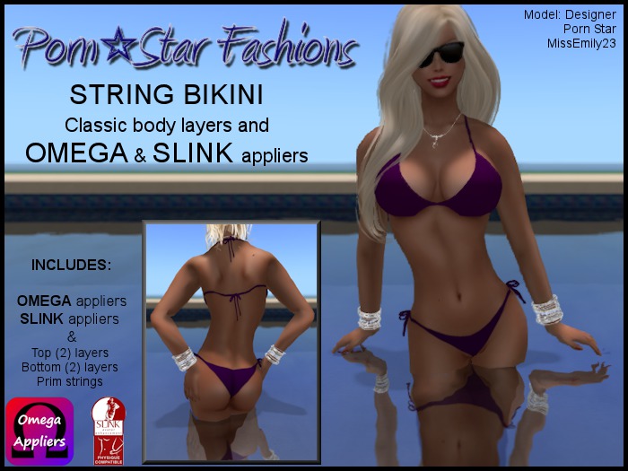 Porn*Star Fashions PURPLE String Bikini with OMEGA & SLINK appliers
