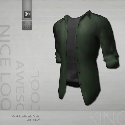 DEMO - King For Men Outfit :  Green Open Mesh Shirt
