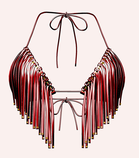 Prim & Pixel Latex/Leather Fringe Halter RUBY 