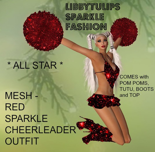 * All Star * Red Sparkle Cheerleader Outfit - Mesh