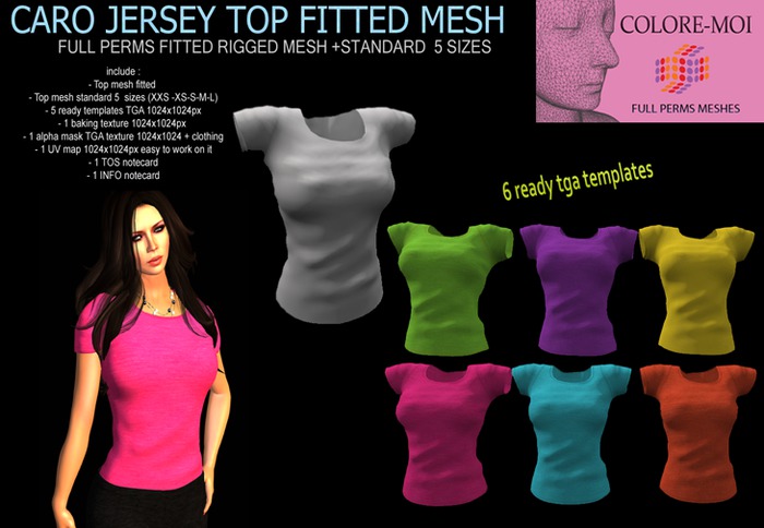 Second Life Marketplace - Caro jersey top fitted + standard mesh full ...