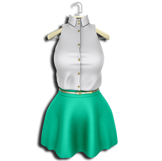 .:Vitrimi:. Buttoned Shirt & Skirt Wht/Teal