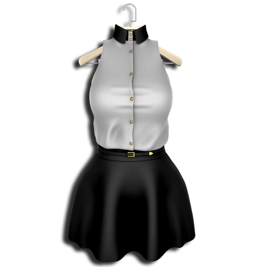 .:Vitrimi:. Buttoned Shirt & Skirt BlkWht/Black