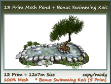 13 Prim Mesh Pond +Bonus Swimming Kois(5 Prim) 12x7m Size co/mo