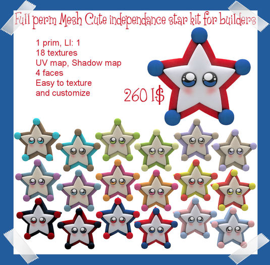 Full Perm MESH Cute Independance Star kit for builders