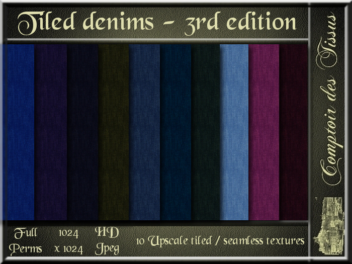 Tiled Denims - 3rd edition - 10 FULL PERMS HD Jpeg textures