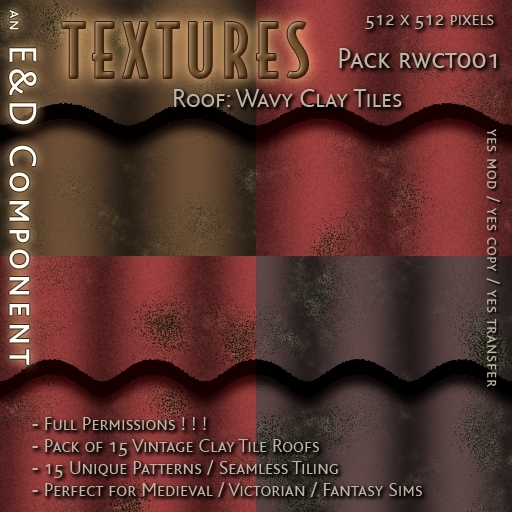 Second Life Marketplace - [RWCT001] 15 Wavy Clay Tile Roof Textures ...
