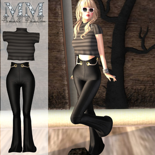 M&M DEMO KARLATOP&BELL BOTTOM PANTS MESH