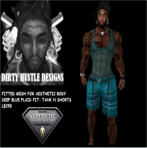 DHD DEEP BLUE PLAID SHORTS W/ NETTED TANK