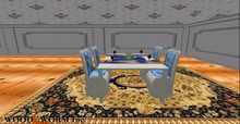 A bountiful stony dining table with floating plate and four dining chairs