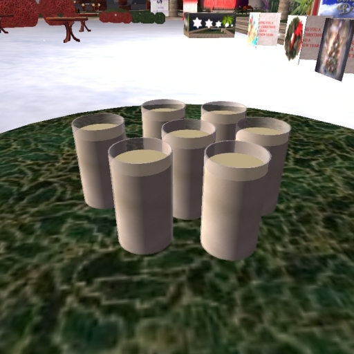 Bunch of glasses of eggnog that give out eggnog!!