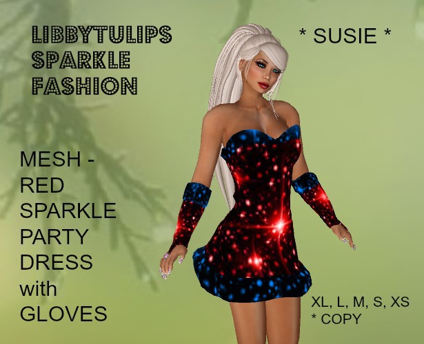 Second Life Marketplace - * Susie * Red Sparkle Party Dress with Gloves -  Mesh