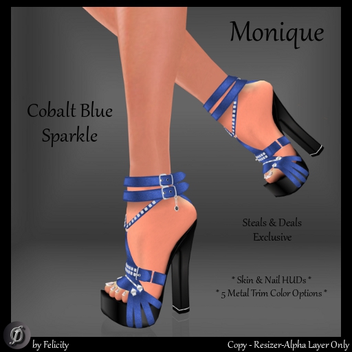 SALE *Felicity* Monique Stilettos - Cobalt Blue Studded Chunky High Heels Shoes (Sculpted Shoe with 5 Metal Options)