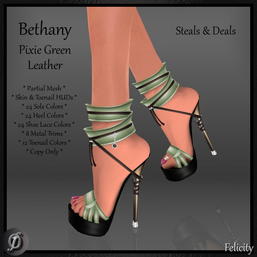 SALE Shoes - *Felicity* Bethany Stilettos - Pixie Green Leather High Heel Platforms (24 Heel/Sole/String Color, 8 Trims)