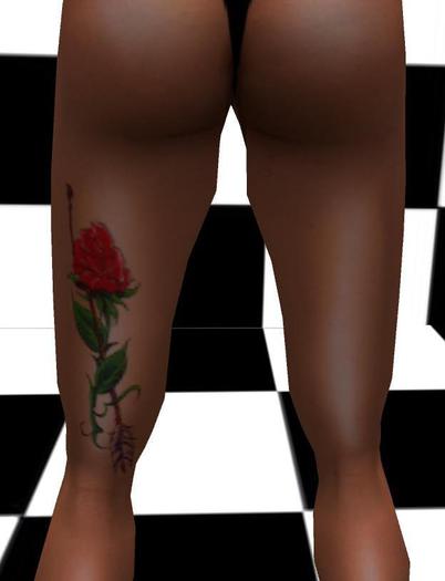S&B Tattoo Creation Rose with Feather leg back