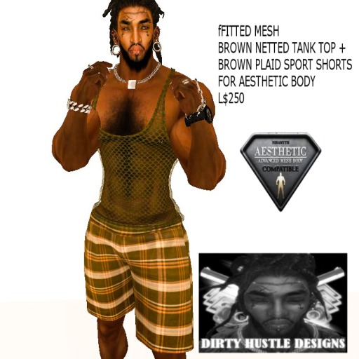 DHD DEEP BLUE PLAID SHORTS W/ NETTED TANK