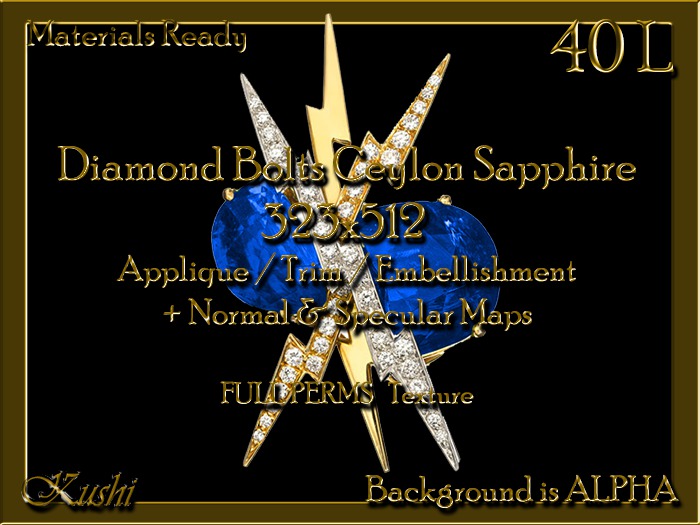 Diamond Bolts 323x512 Ceylon Sapphire Applique / Embellishment / Trim with Alpha Full Perms Materials Ready