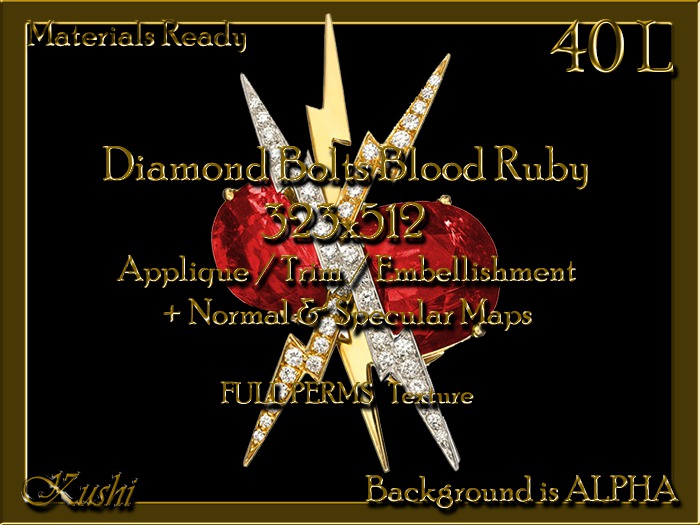 Diamond Bolts 323x512 Blood Ruby Applique / Embellishment / Trim with Alpha Full Perms Materials Ready