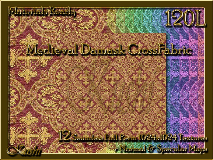 Medieval Damask Cross Fabric Seamless Textures Materials Ready Full Perms 1024x1024