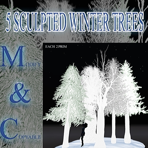 * GuTi 5 sculpted wintertrees snowy tree copyable & modify