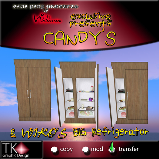 CANDYs & WIKO * Refrigerator (from Kitchen Model 03) with function and food inside.