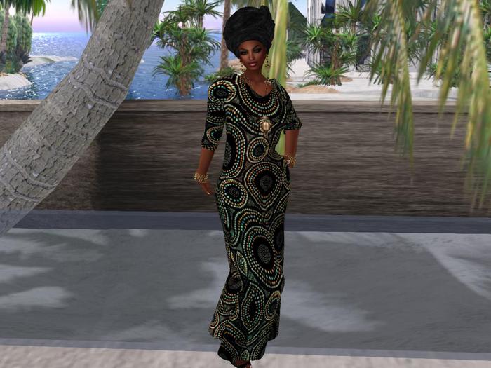 Second Life Marketplace - Queen K - Long Dress- Black African Design Second Life Marketplace - Queen K - Long Dress- Black African Design