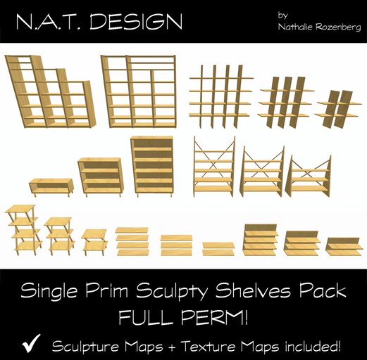 N.A.T. DESIGN Single Prim Sculpty Shelves Pack FULL PERM!
